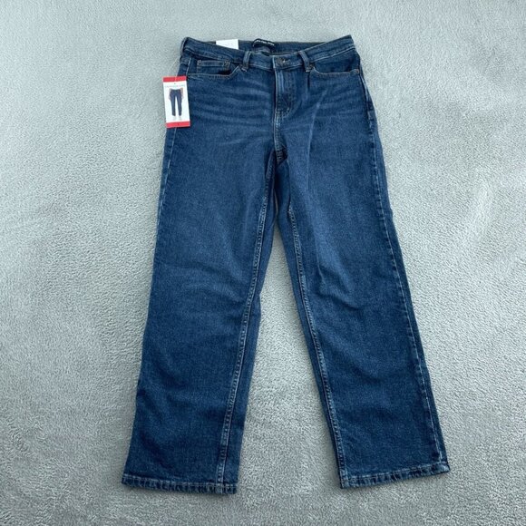 Calvin Klein Womens Straight-Leg High Rise Dark Wash Jeans NWT 0862 - Picture 1 of 11